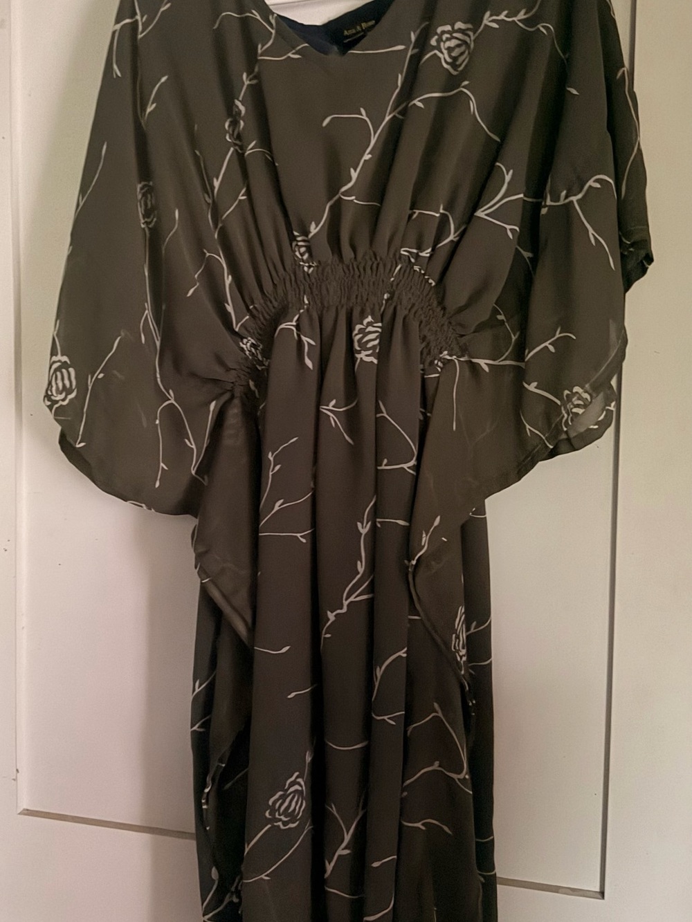 Olive Green Floral Maxi Dress with Smocked Waist